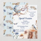 サマーバタフライ ブルーバード ムーンフローラル プレtty 招待状 (正面/裏面)