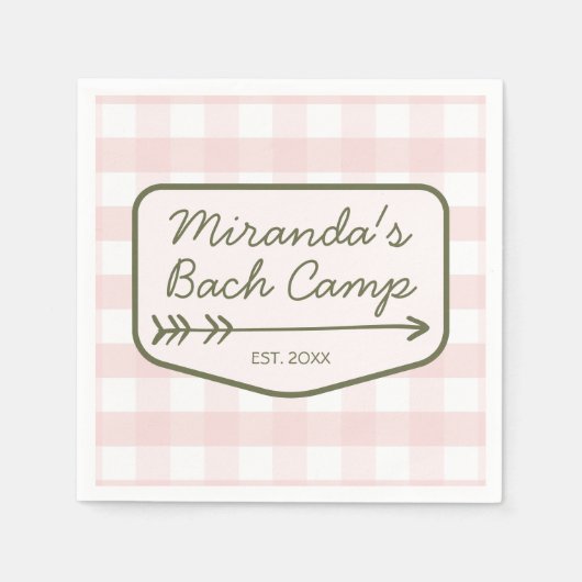 サマーバックキャンプギンガムピンク&グリーンバチェロレッテ スタンダードカクテルナプキン (正面)
