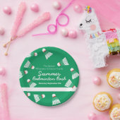 サマーバドミントンbashパーティーグリーン&ホワイト ペーパープレート (パーティー)