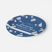 サマーバドミントンbashパーティーブルーとホワイト ペーパープレート (アングル)