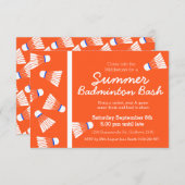 サマーバドミントンbashパーティー招待状オレンジ&ホワイト 招待状 (正面/裏面)