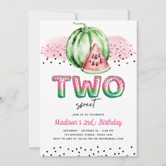 サマーバルーンレターメロンツースウィート誕生日 招待状 (正面)