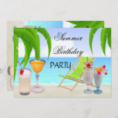 サマーバースデーパーティーカクテルトロピカルビーチ 招待状 (正面/裏面)