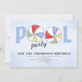 サマーバースデープールパーティービーチボール 招待状 (正面)