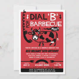サマーバーベおもしろいキュークックアウト|レトロ60s BBQ Cow 招待状