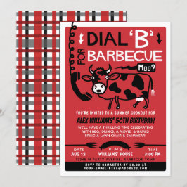 サマーバーベおもしろいキュークックアウト|レトロ60s BBQ Cow 招待状