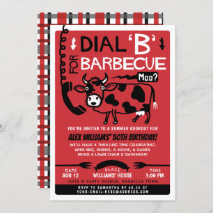 サマーバーベおもしろいキュークックアウト レトロ60s BBQ Cow 招待状