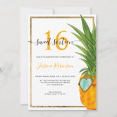 サマーパイナップルクール金ゴールドフレームSweet 16写真 招待状 (正面)
