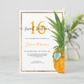 サマーパイナップルクール金ゴールドフレームSweet 16写真 招待状 (スタンド正面)