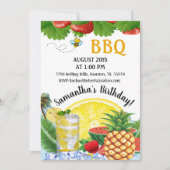 サマーパイナップルバーベキュー誕生日 招待状 (正面)
