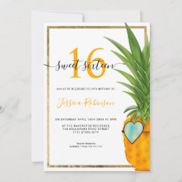 サマーパイナップル クールゴールドフレーム スウィート16 フォト 招待状
