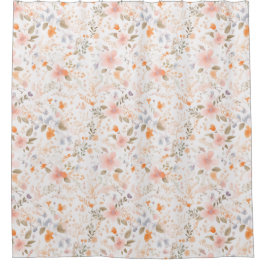 サマーパステルウォーターカラーフラワーズ シャワーカーテン