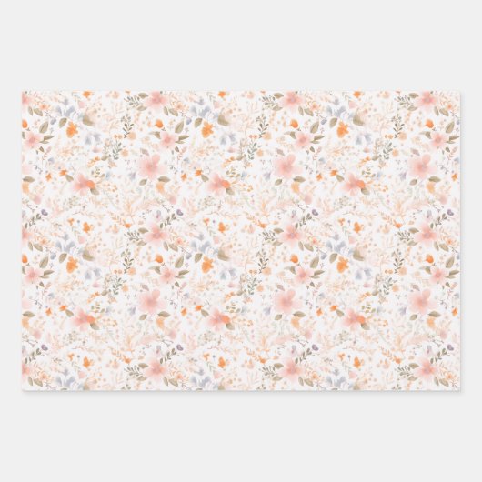 サマーパステルウォーターカラーフラワーズ ラッピングペーパーシート (正面2)