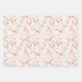 サマーパステルウォーターカラーフラワーズ ラッピングペーパーシート