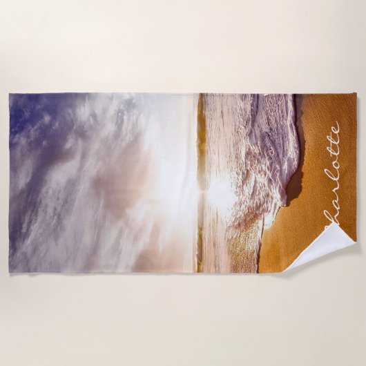 サマーパーソナライズされたサンセットビーチ ビーチタオル (正面)