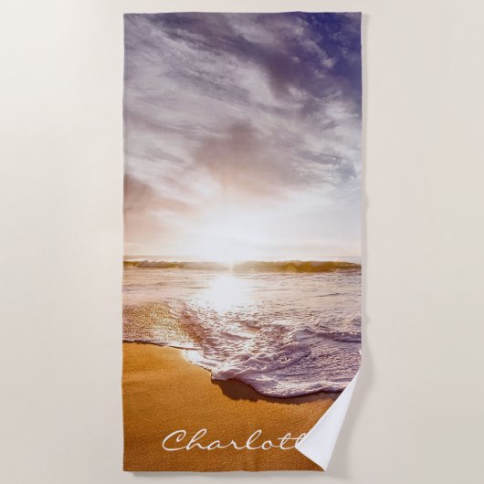 サマーパーソナライズされたサンセットビーチ ビーチタオル (正面)