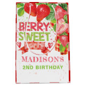 サマーパーソナライズされたストロベリー誕生日 ミディアムペーパーバッグ (正面)