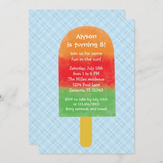 サマーパーティーポプシクル誕生日招待状 招待状 (正面/裏面)