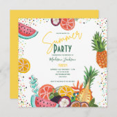 サマーパーティー黄色トロピカルフルーツ招待状 招待状 (正面/裏面)