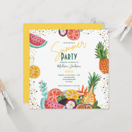サマーパーティー黄色トロピカルフルーツ招待状 招待状