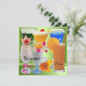 サマーパーティー トロピカル ライムグリーン カクテル ドリンク 招待状 (スタンド正面)