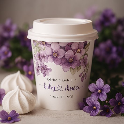 サマーパープルバイオレットフラワーベビーシャワー紙 紙コップ
