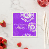 サマーパープル花ハッピーバースデー名ナプキン スタンダードカクテルナプキン (インサイチュ)