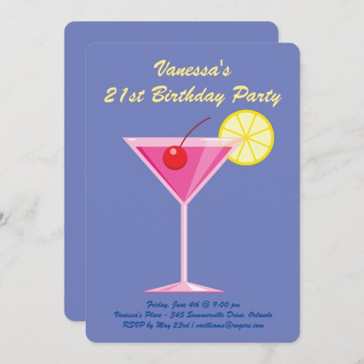サマーパープル21歳の誕生日パーティの招待状 招待状 (正面/裏面)