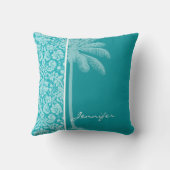 サマーパームブルーグリーンダマスクのパターン クッション (裏面)