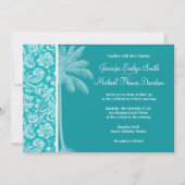 サマーパームブルーグリーンダマスクのパターン 招待状 (正面)