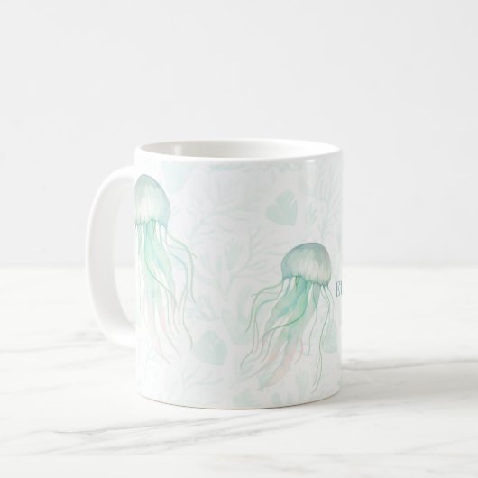 サマーパール水彩オーシャンデザイン コーヒーマグカップ (正面左)