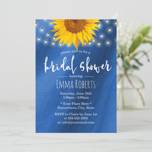 サマーヒマワリ王室のングブルーブライダルシャワー 招待状 (スタンド正面)