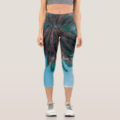 サマービブズパームツリー葉淡い色のグリーン カプリレギンス (正面)