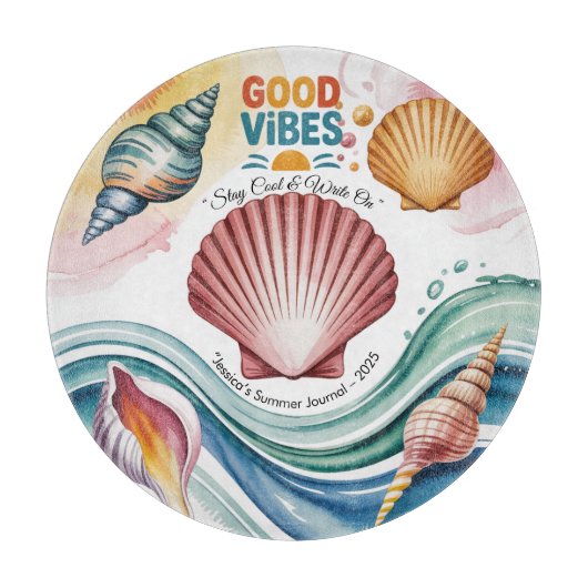 サマービベスレトロビーチイラストレーション カッティングボード (正面)