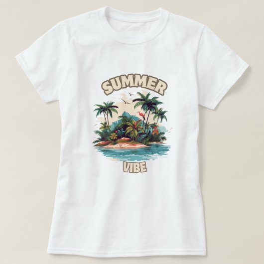 サマービベトロピカルアイランドイラストレーション Tシャツ (デザイン正面)