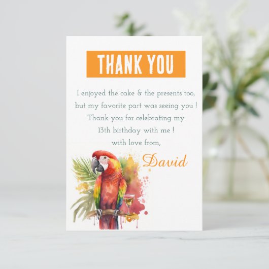 サマービーズウォーターカラーパロット – 誕生日 サンキューカード (スタンド正面)