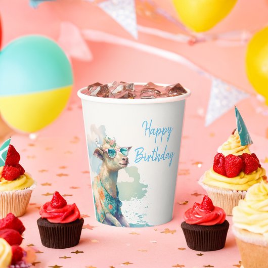 サマービーズウォーターカラーヤギ – ハッピーバースデー 紙コップ