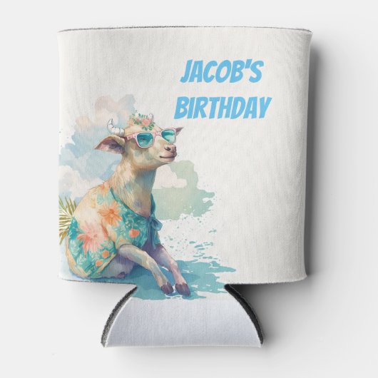 サマービーズウォーターカラーヤギ – ハッピーバースデー 缶クーラー (正面)