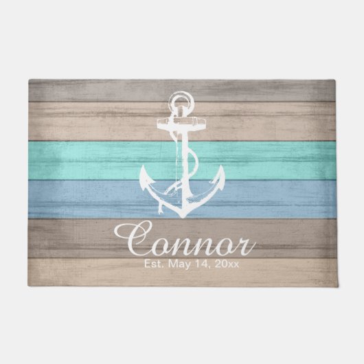 サマービーチウッド航海のストライプ ドアマット (正面)