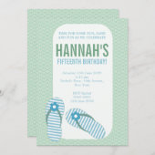 サマービーチサンダルパーティーガールズ誕生日招待状 招待状 (正面/裏面)