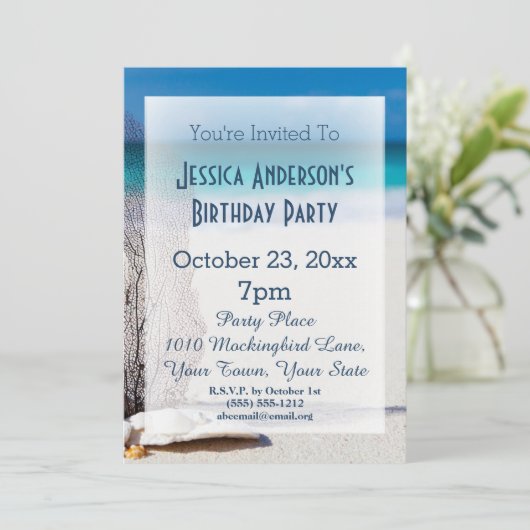 サマービーチシーシェルブルートロピカル誕生日 招待状 (スタンド正面)