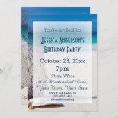 サマービーチシーシェルブルートロピカル誕生日 招待状 (正面/裏面)