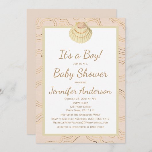 サマービーチシーシェルベビーシャワーボーイガール 招待状 (正面/裏面)