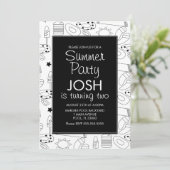 サマービーチテーマの落書き誕生日パーティー 招待状 (スタンド正面)