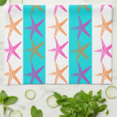 サマービーチテーマスターフィッシュオンティール(緑がかった色)ストライプ キッチンタオル (折り畳み)