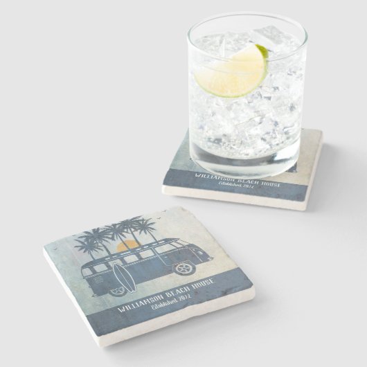 サマービーチハウスレトロサーフバンモノグラムの ストーンコースター (横)