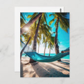サマービーチハンモック海バケーションパームツリーズ ポストカード (正面/裏面)
