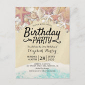 サマービーチバースデーパーティースターフィッシュ シーシェル インビテーションポストカード (正面)