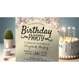 サマービーチバースデーパーティースターフィッシュ シーシェル インビテーションポストカード