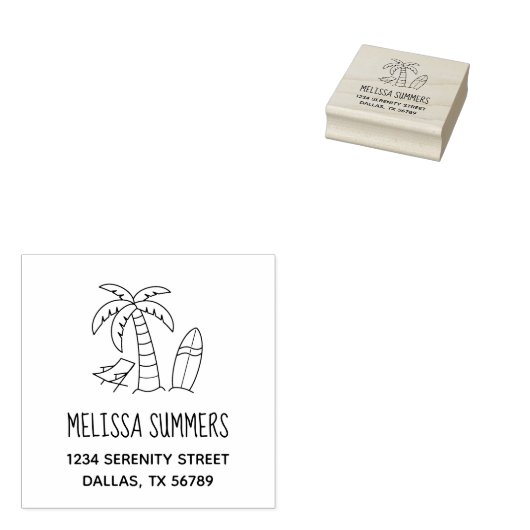 サマービーチパームサーフボードアドレス ラバースタンプ (押印)